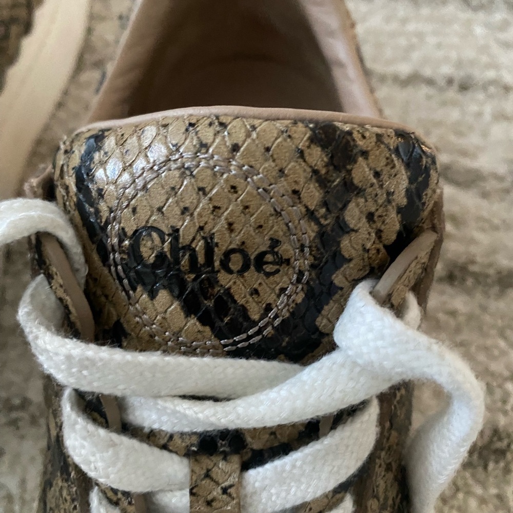 Chloé Python Print Leather Platform Sneakers Made in Italy Size 39 - Picture 10 of 12